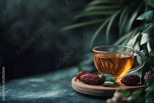 Ramadan Food and Drinks Concept Featuring a Traditional Meal for Iftar. photo