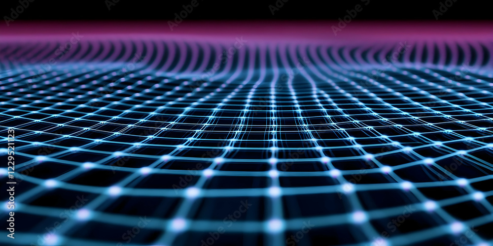 Abstract 3D Grid Background with Glowing Lines and Nodes, Digital Art, Technology Backdrop Abstract 3D Grid Background with Glowing Lines and Nodes, Digital Art, Technology Backdrop