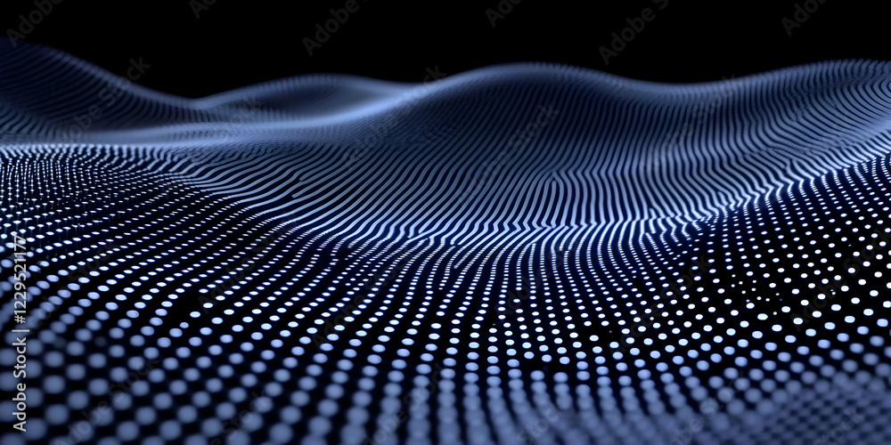 Abstract 3D Background Forms a Wavy Surface with Glowing Dots and Lines Dynamically