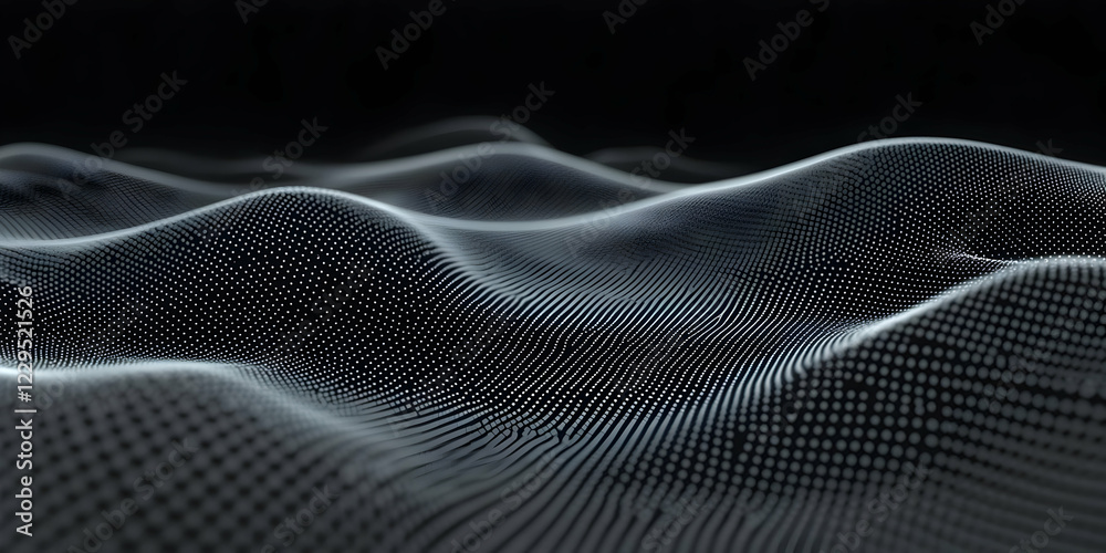 Abstract 3D particle wave background forms dynamic, flowing patterns seamlessly on a dark backdrop. Abstract 3D particle wave background forms dynamic, flowing patterns seamlessly on a dark backdrop.