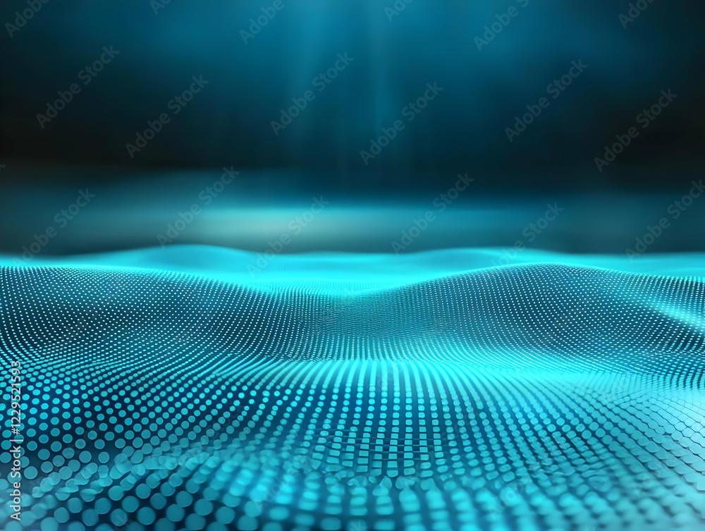 Abstract Blue Digital Landscape Forms a Wavy Pattern with Glowing Dots Dynamically Abstract Blue Digital Landscape Forms a Wavy Pattern with Glowing Dots Dynamically