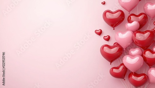 Festive Heart Balloons on Pink Background for Valentines Day