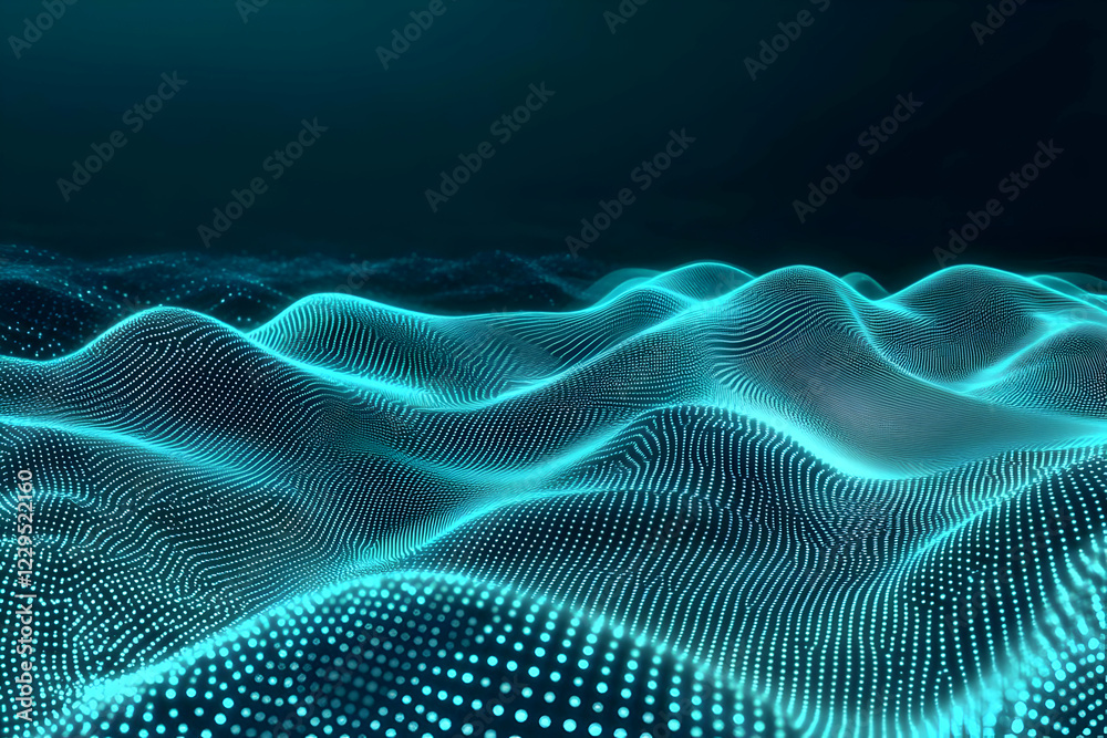 Abstract 3D Landscape Forms a Digital Wave Pattern with Turquoise Dots Dynamically Abstract 3D Landscape Forms a Digital Wave Pattern with Turquoise Dots Dynamically