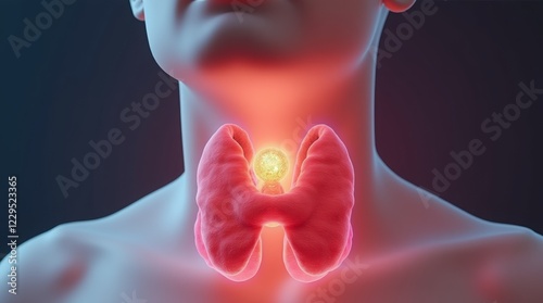 Thyroid gland cancer. showing thyroid gland with tumor. 3d illustration