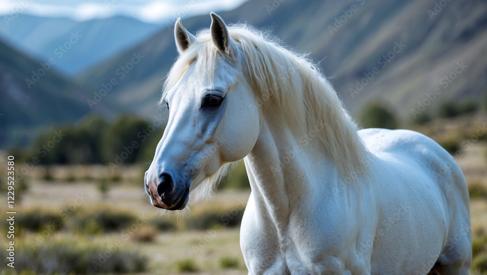 Obraz premium Majestic white horse gracefully roaming natural landscape