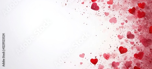Festive Hearts Background: Romantic Red and Pink Confetti on White