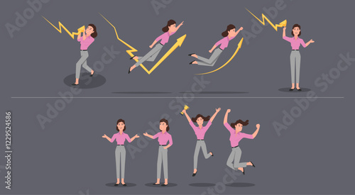 A woman reflecting for share market expressions. Vector illustration