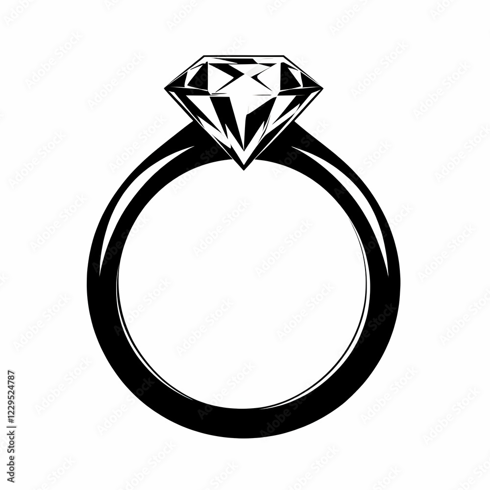 Elegant Diamond Ring Illustration: A Timeless Symbol of Commitment and Luxury on White Background Elegant Diamond Ring Illustration: A Timeless Symbol of Commitment and Luxury on White Background