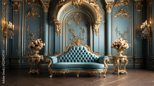hotel  interior of a luxury blue sofa 