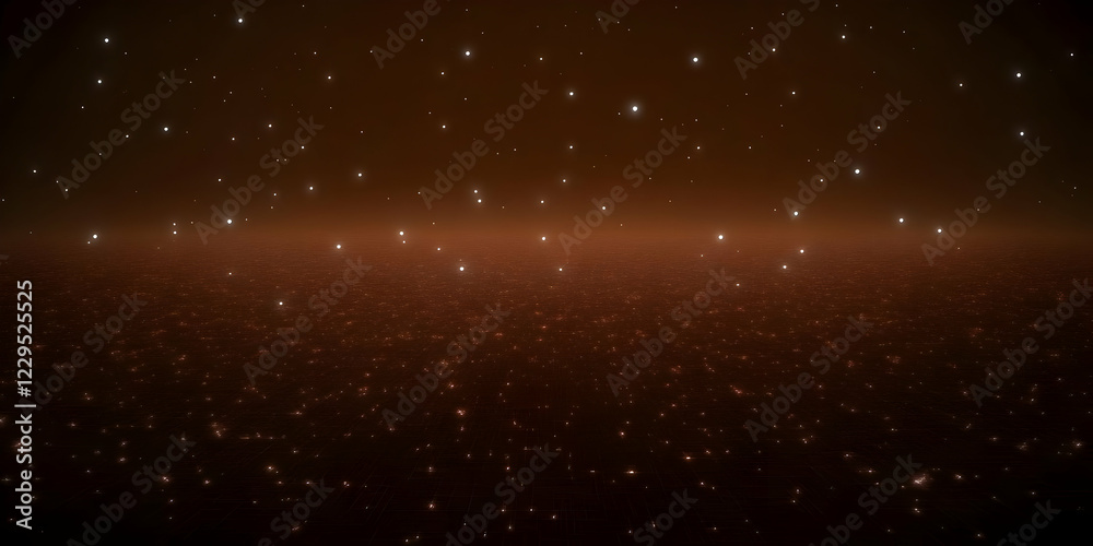 Fototapeta premium Glowing Grid Landscape Extends Beneath a Scattered Starry Sky at Night, Creating a Mystical Ambiance