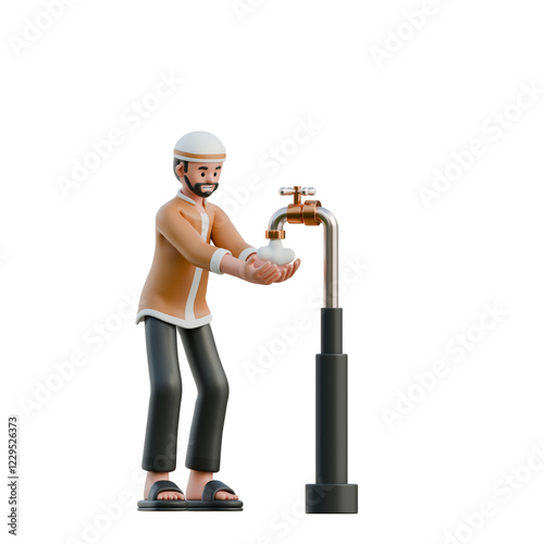 muslim are performing ablution 3d character illustration