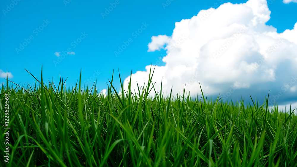 Green grass and blue sky with white clouds Green grass and blue sky with white clouds