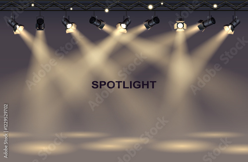 Spotlights empty scene. Illuminated design vector