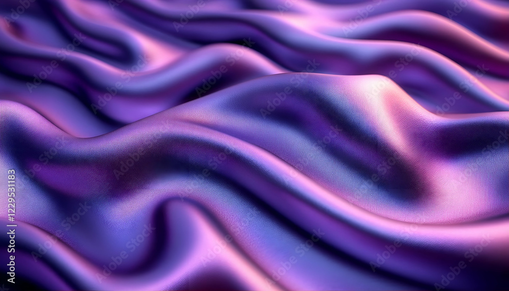 Obraz premium Purple silk fabric waves, studio shot, background blur, textile design