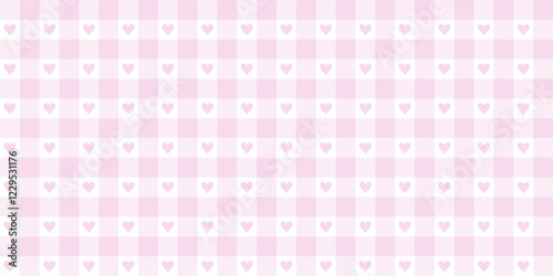 Heart pattern seamless pink vector. Valentine's Day gift wrapping paper design with classic retro check gingham pattern.