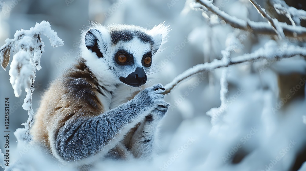 Fototapeta premium Lemur on a winter day