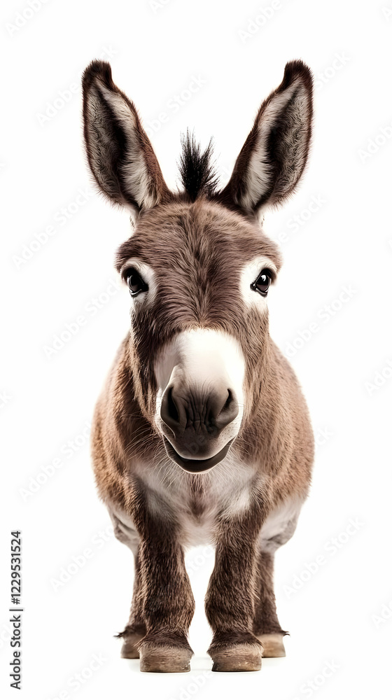 Adorable Donkey Stands Proudly on White Background, a Delightful Studio Portrait of a Gentle Animal Adorable Donkey Stands Proudly on White Background, a Delightful Studio Portrait of a Gentle Animal