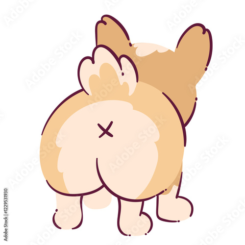 Cartoon cute dog walk away. Funny corgi butt vector illustration. Cartoon animals back.