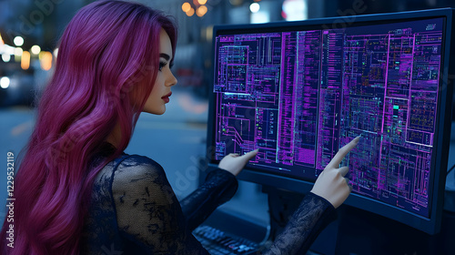 Woman with Pink Hair Analyz...