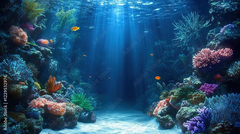 Fototapeta premium A beautiful underwater scene with coral reefs, fish, and sea plants. 