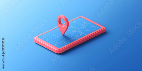 3D Phone Shows Map with Loc...