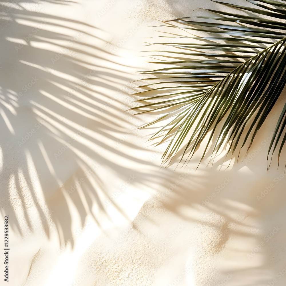 Obraz premium Palm branch over sand with shadows 