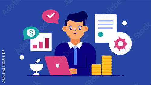 Wealth Management Overview An image that depicts a financial advisor reviewing a comprehensive wealth management document with a client surrounded by icons representing investments