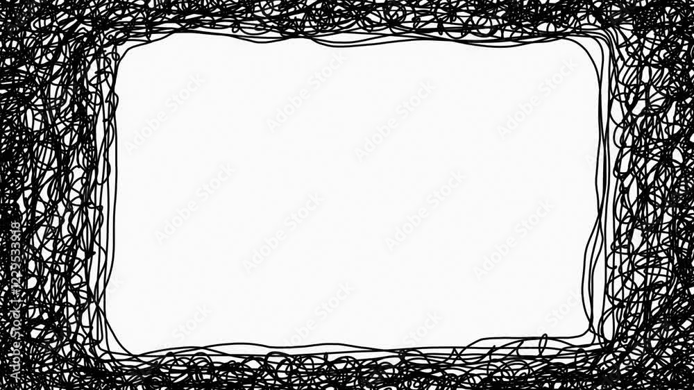 Seamless looping stop motion animation of a hand-drawn scribble frame. Ideal for titles, overlays, or quirky video projects.  Black and white, textured aesthetic.