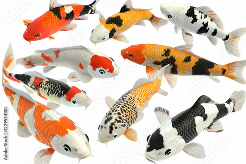 Nine Colorful Koi Fish Swim...