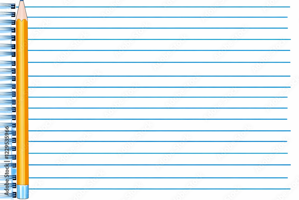 Blank Lined Notebook Page with Pencil Ready for Writing or Note-Taking Blank Lined Notebook Page with Pencil Ready for Writing or Note-Taking