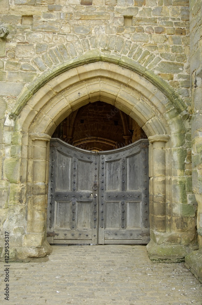 Entrance door of Battle Abbey is in the town of Battle near Hastings 1066 East Sussex England Entrance door of Battle Abbey is in the town of Battle near Hastings 1066 East Sussex England