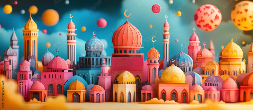 Obraz premium Colorful Ramadan Cityscape