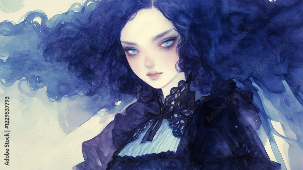 Fototapeta premium 耽美なゴシックイラスト|赤い花に囲まれた美しき淑女