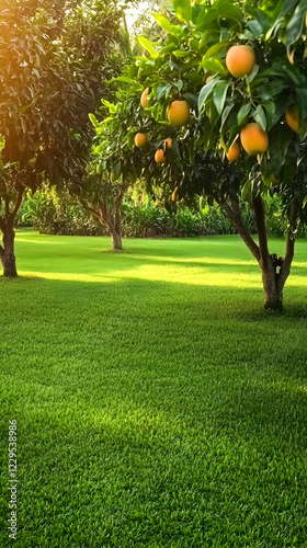 Lush Green Lawn with Fruit ...