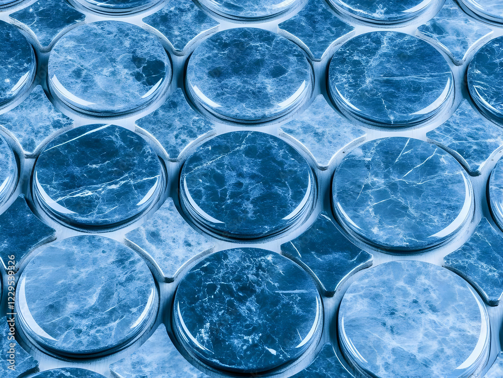 Blue Marble Circles Form an Intricate and Stylish Pattern, Creating a Visually Striking Design. Blue Marble Circles Form an Intricate and Stylish Pattern, Creating a Visually Striking Design.