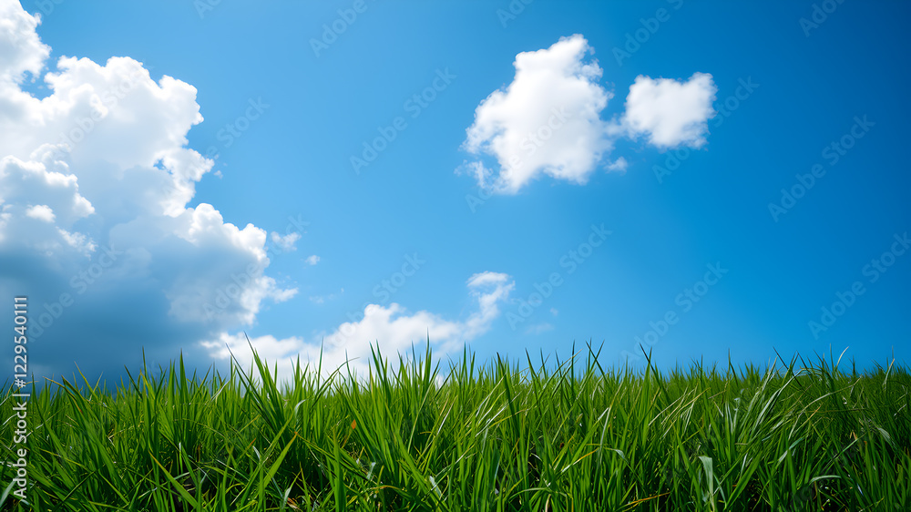 Green grass and blue sky with white clouds Green grass and blue sky with white clouds