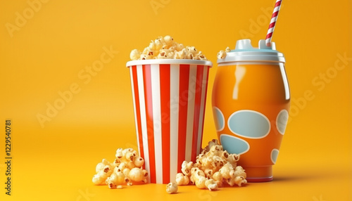 3d popcorn and paper glass drink Cinema movie