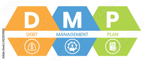DMP - Debt Management Plan. acronym, business concept background. Vector illustration for website banner, marketing materials, business presentation, online