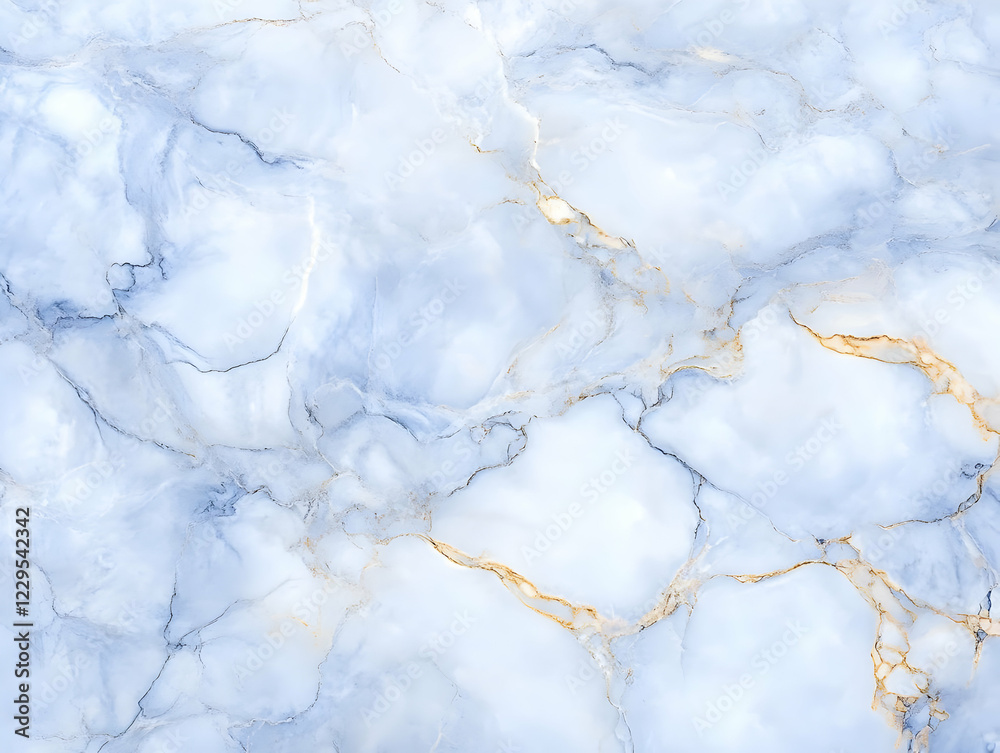 Fototapeta premium Light Blue Marble Texture Background with Golden Veins and Cracks for Elegant Design