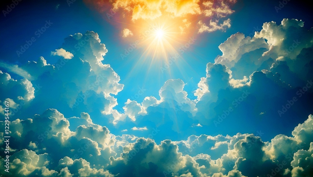 Fototapeta premium Vibrant sky and fluffy clouds in serene harmony