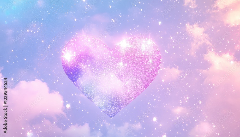 Obraz premium Sparkling Glitter Heart in a Pastel Galaxy Dreamscape