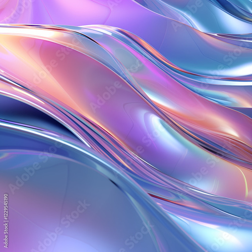 futuristic 3d render abstract background iridescent holographic gradient pink blue shiny lines