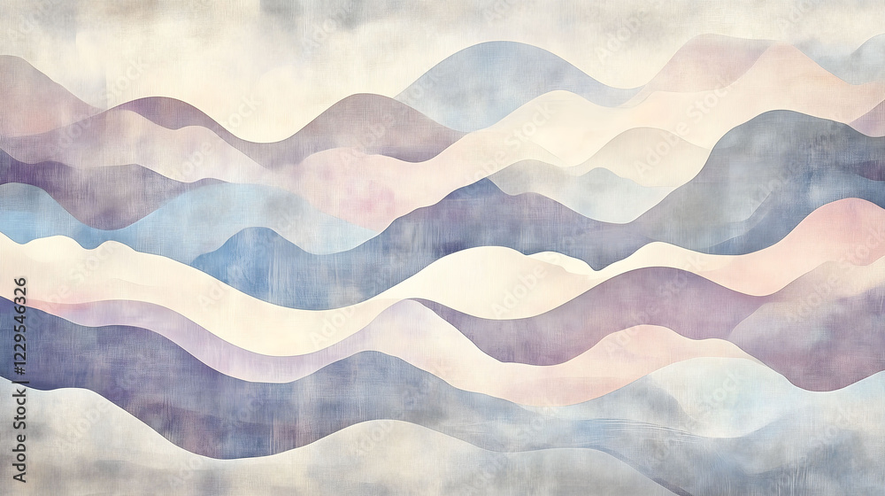 Obraz premium Soft Pastel Waves Evoke Serene Landscapes and Tranquil Skies in a Dreamy Atmosphere. Generative AI