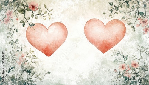 Two Intertwined Hearts with Delicate Floral Frame