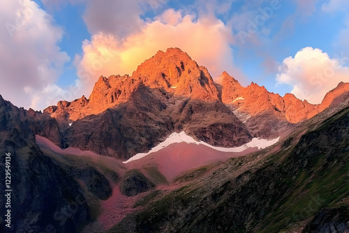 Majestic mountain peak glow...