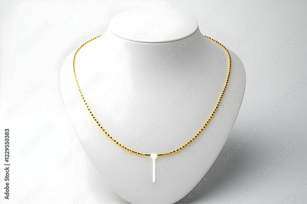 Gold Necklace Displayed on White Mannequin with Unique Pendant Gold Necklace Displayed on White Mannequin with Unique Pendant