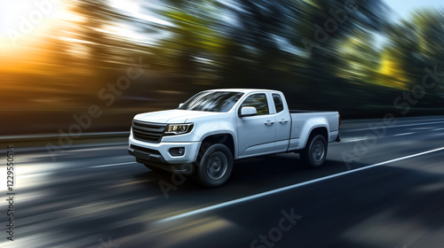 Obraz na płótnie Modern white pickup truck car driving fast on highway w salonie