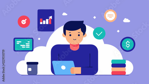 Watchlist Creation An illustration of a user creating a watchlist on their device featuring icons for stocks currencies and cryptocurrencies representing the tools available on