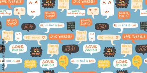 seamless pattern with text bubbles in hand drawn style. Element for decoration design postcards poster print invitation background textile wrapping wallpaper packaging backdrop textile banner