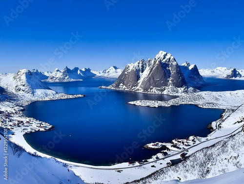 Snow-capped mountains rise ...